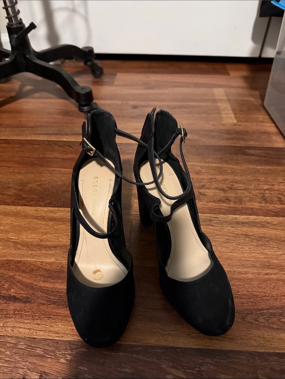BCBG Black Suede Strappy Block Heels